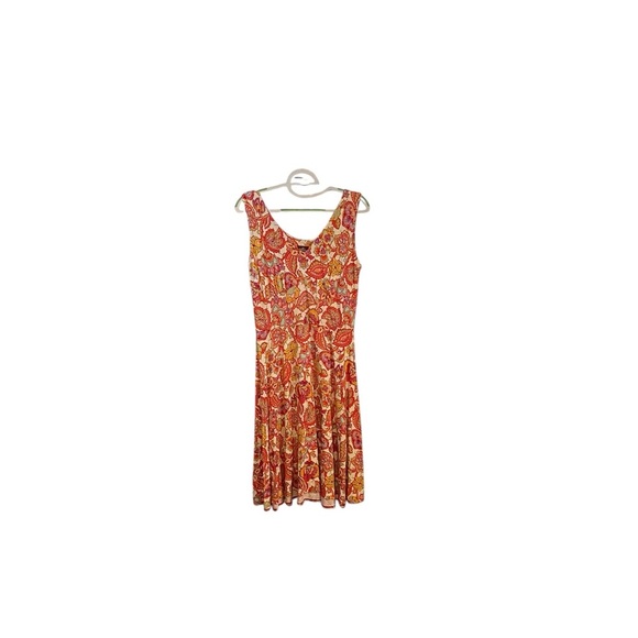 Salaam Red & Pink Multi Color Floral Paisley Cotton  Sleeveless Tank Top Dress - Picture 4 of 7